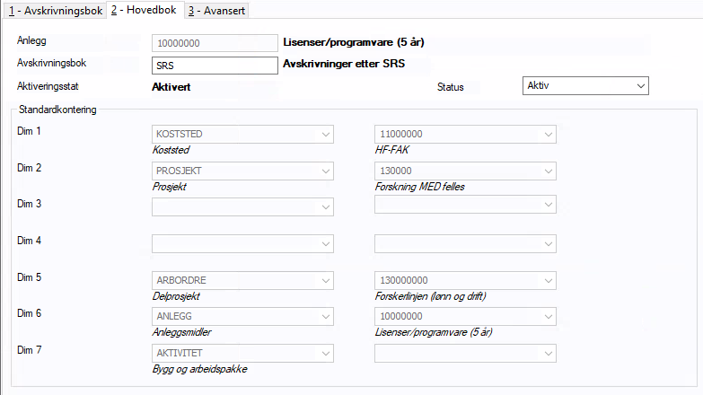 Skjermbilde av anleggsverdiregnskapet.