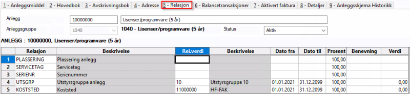 Skjermbilde av relasjon.