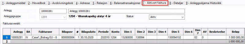 Skjermbilde av skillekort for arkivert faktura.