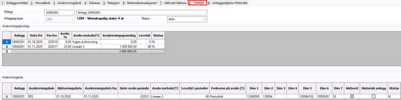 Skjermbilde av skillekort for detaljer.