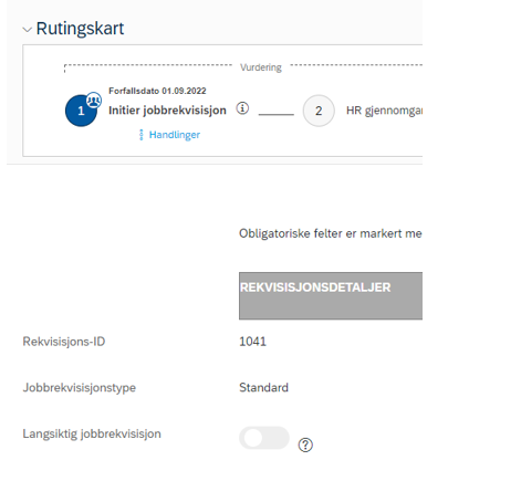 Bildet viser rutingskart og rekvisisjonsdetaljer.