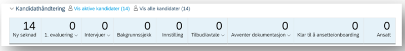 Skjermbildet av en oversikt over ulike statuser som er synlige for rekrutterende leder