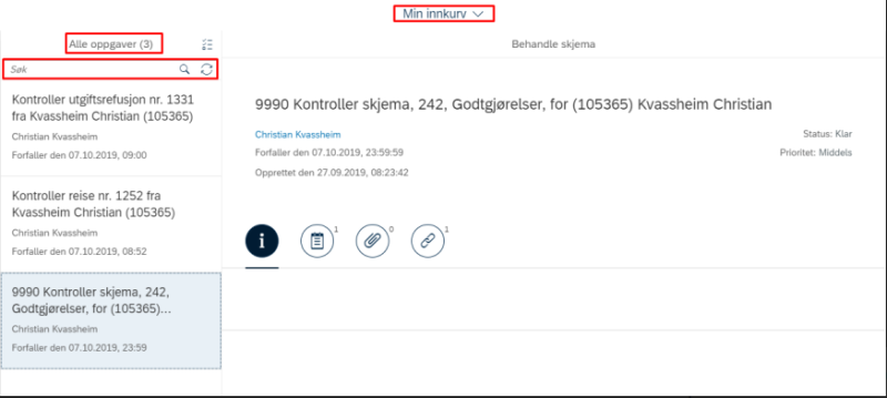 Bildet viser oppgaver til kontroll i innkurv
