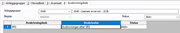 Bildet viser skillekortet Avskrivningsbok