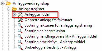 Bildet viser undermenypunkt Anleggsmiddel