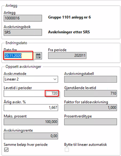 Skjermbildet viser skillearket Avskrivningsbok