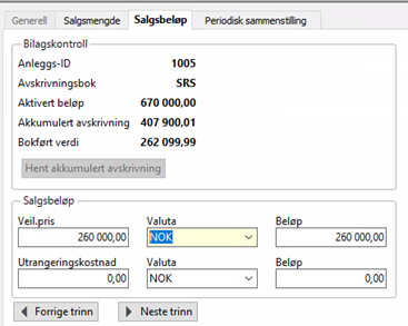 Skjermbilde av skillekort Salgsbeløp