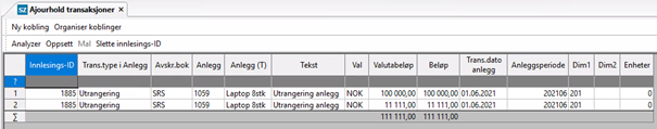 Skjermbilde av Ajourhold transaksjoner