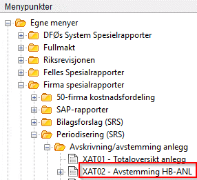 Skjermbildet viser menypunktet for XAT02