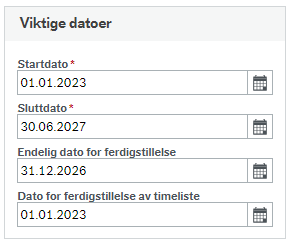 Skjermbildet over feltet Viktige datoer