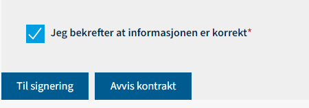 Skjermbildet viser innsending av kontrakt.