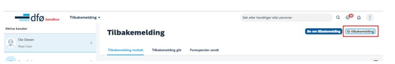 Skjermbilde fra DFØ HR Medarbeiderutvikling, tilbakemelding, gi tilbakemelding