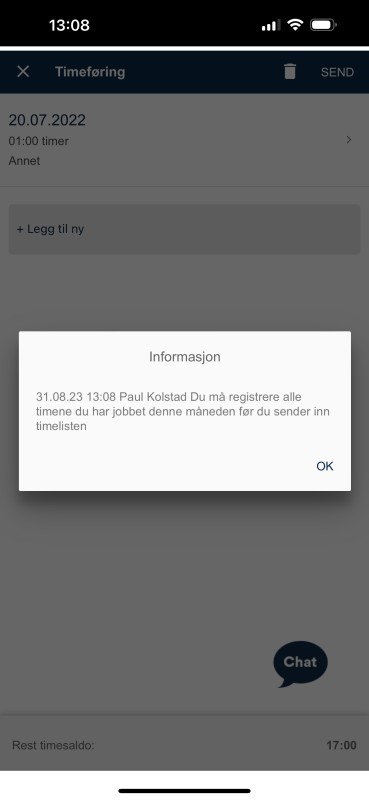Skjermbildet viser en merknadsboks med informasjon fra saksbehandler. 