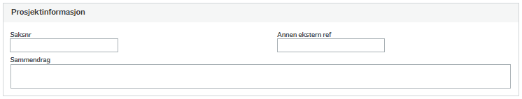 Skjermbilde av Prosjektinformasjon og felter som skal fylles ut