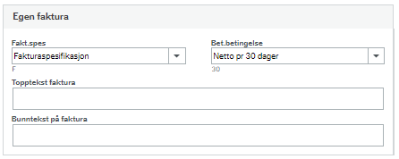 Skjermbilde av hva som skal fylles ut på seksjonen Egen faktura