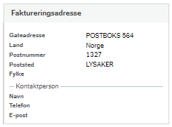 Skjermbilde viser eksempel på Faktureringsadresse