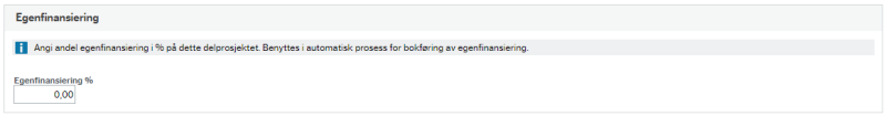 Skjermbilde av feltet Egenfinansiering