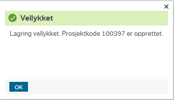 Skjermbilde av en boks som sier at lagring er vellykket.