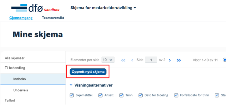 Skjermbilde som viser hvordan du oppretter prøvetidsskjema