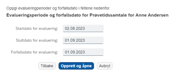 Skjermbilde som viser hvordan du endrer på datoer