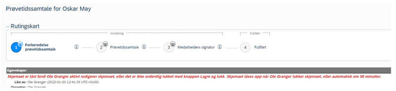 Skjermbilde av feilmelding for redigering av skjema for prøvetidssamtale