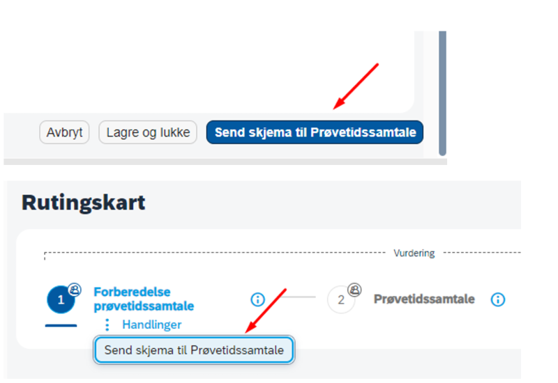 Skjermbilde av send skjema til prøvetidssamtale