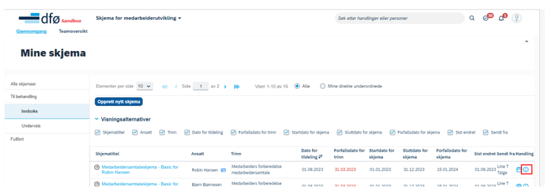Skjermbilde av hvor du finner informasjonsikonet under "Handling".