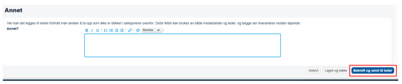Skjermbilde av hvor du finner "Bekreft og send til leder".