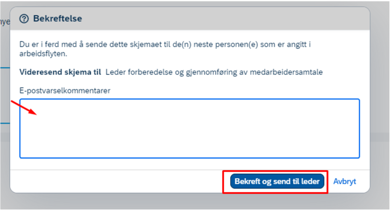 Skjermbilde av feltet der du kan skrive inn e-postvarselkommentarer.