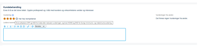 Skjermbilde av hvor du legger til vurdering.