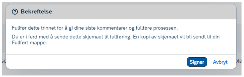 Skjermbilde av hvor du bekrefter signering.