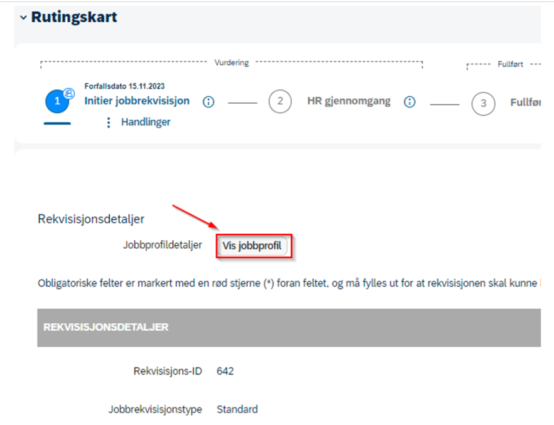 Bildet viser hvor jobbprofil feltet i dfo hr ligger.