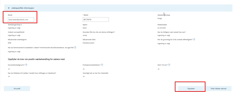 Bilde viser hvor e-post oppdateres. 