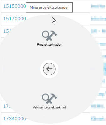 Du kan velge mellom snarveiene Prosjektsøknader og Veiviser prosjektsøknad.