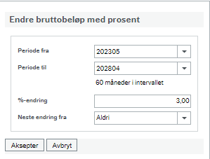 Skjermbilde av prosentendring i Prosjektbudsjett.