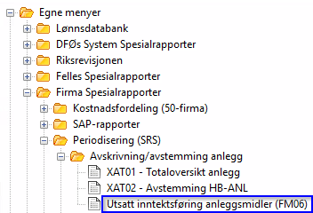 Bildet viser menypunktet avskrivning/avstemming anlegg
