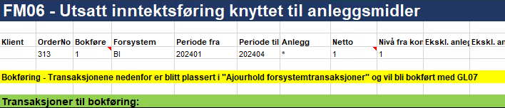 Bildet viser rapporten med informasjon om at posteringene vil bli bokført