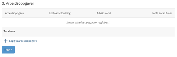 Skjermbildet viser trinn 3 arbeidsoppgaver for en timekontrakt.