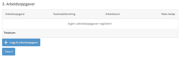 Skjermbildet viser trinn 3 arbeidsoppgaver for en oppdragskontrakt.