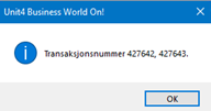 Pop-up bilde med bilagsnummer. Bekreft OK.
