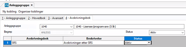 Skjermbilde av skillekortet Avskrivningsbok