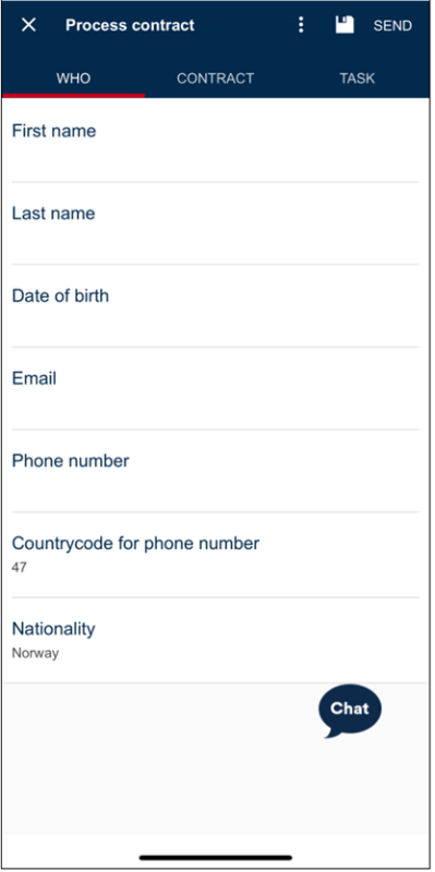 Screenshot of the "Who" tab when ordering a contract.