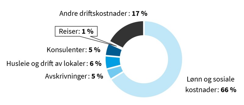 Figuren viser sammensetningen av driftskostnader i 2022, etter type kostnad i prosent