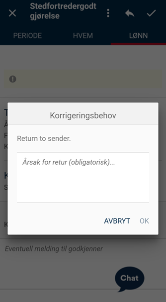 Bildet viser retur av skjema
