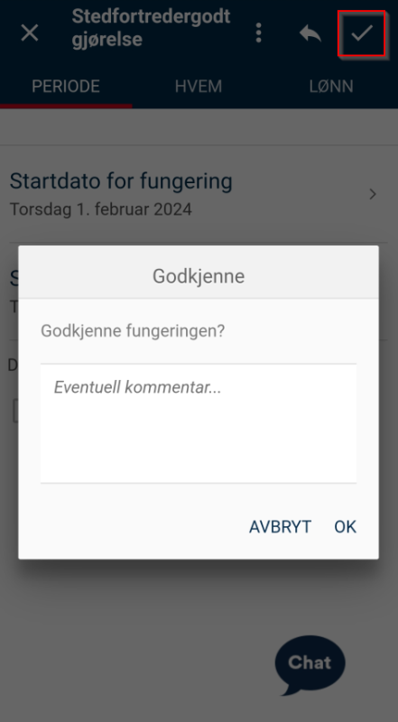 Bildet viser godkjenning av skjema