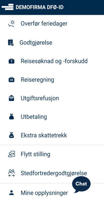 Bildet viser et skjermbilde fra DFØ-appen.