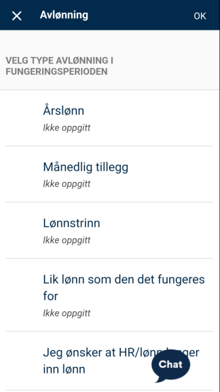 Bildet viser valg av avlønning