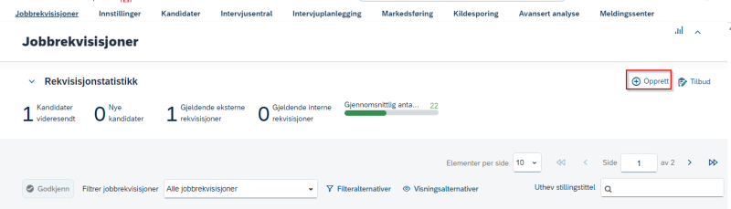 Bildet som viser hvor du klikker for å opprette en jobbrekvisisjon uten stilling. 