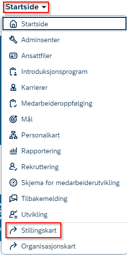 Skjermbilde av startsiden for stillingskart.