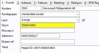 Organisasjonsnummer er registrert i feltet "Org.nr"
